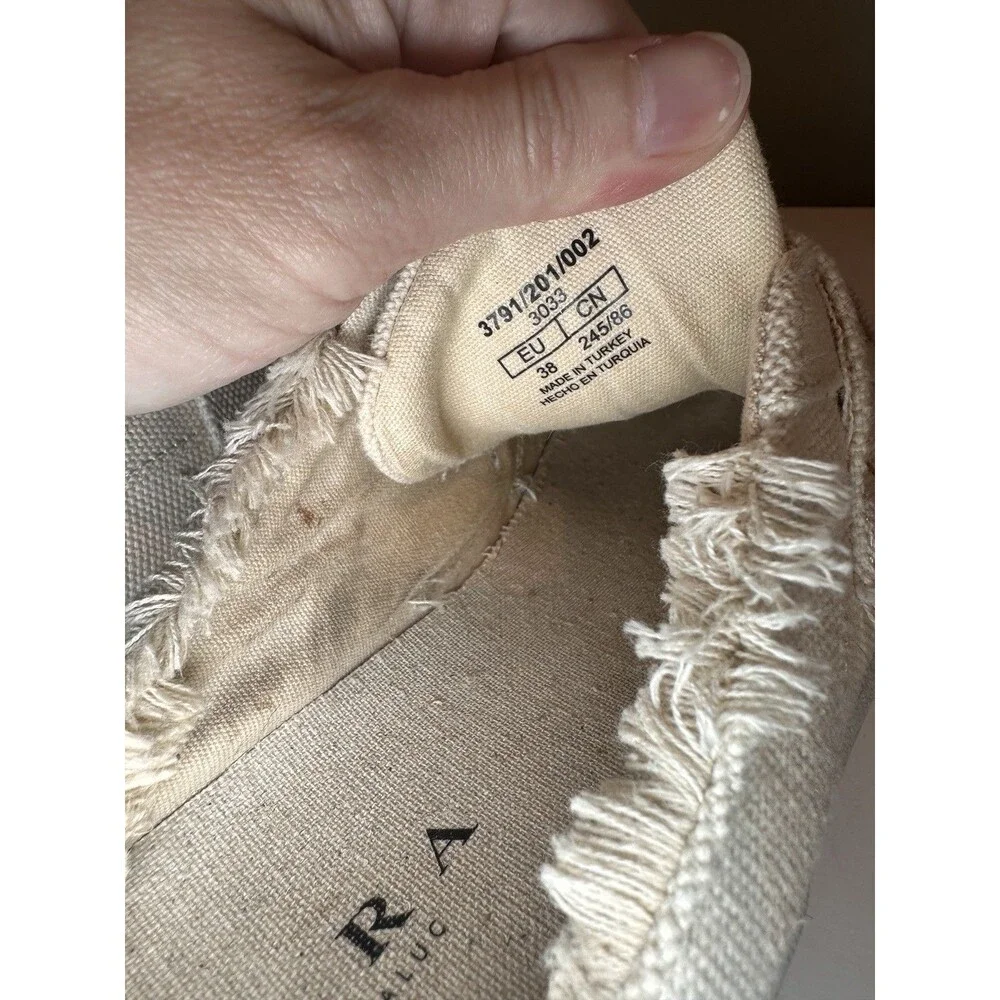 Zara Trafaluc Beige Canvas Raw Edge Mule Sneaker Slip On Shoes Womens Size 7.5
